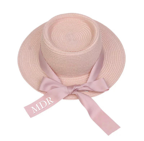 Mykonos Personalized Pink Panama Hat with Bow Ribbon