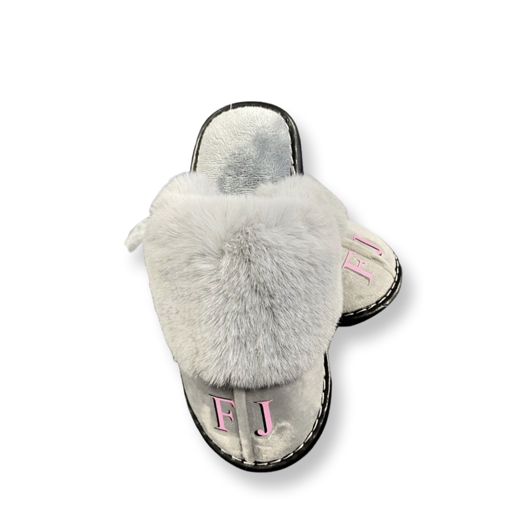 Grey Double Initial Slippers
