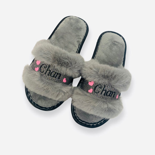 Valentines Customized Grey Glitter Slippers