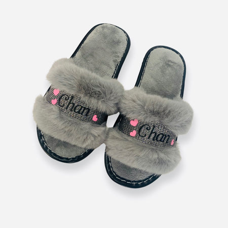 Grey Double Initial Slippers