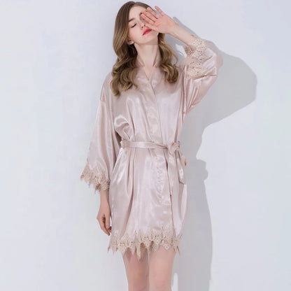 Ladies Lace Trimmed Champagne Customized Robe