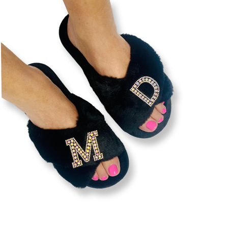 Limited Edition Crystal Collection Black Personalized Slip-on Slippers