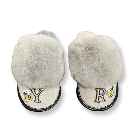 Grey Double Initial Slippers