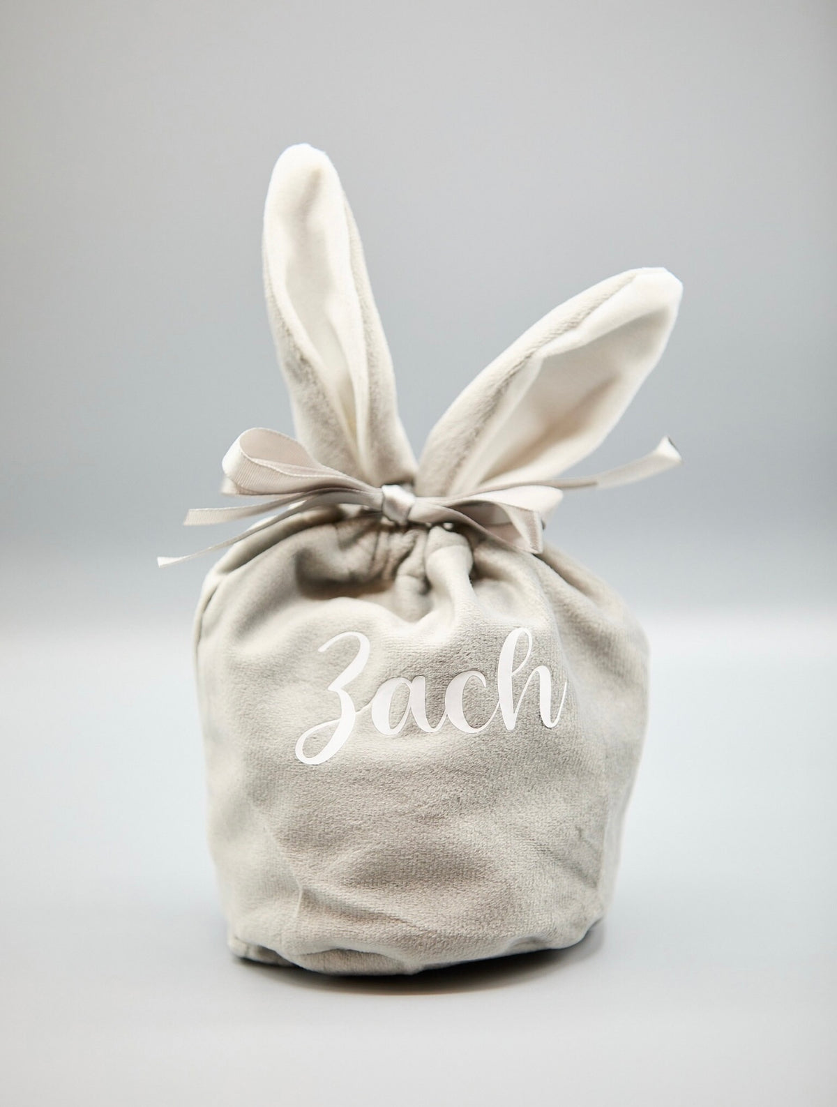 Personalized Velvet Easter Gift Bag - Grey