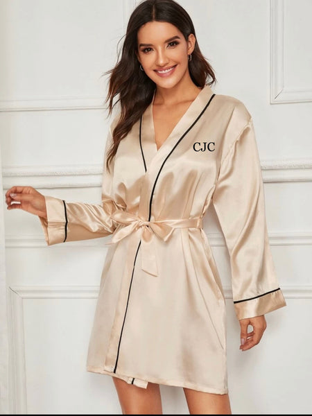 Ladies Black Customized Robe with Pink Trimming