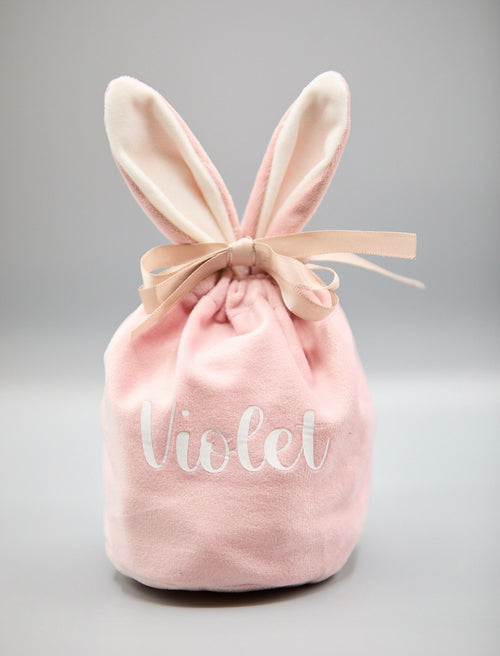 Personalized Velvet Easter Gift Bag - Pink