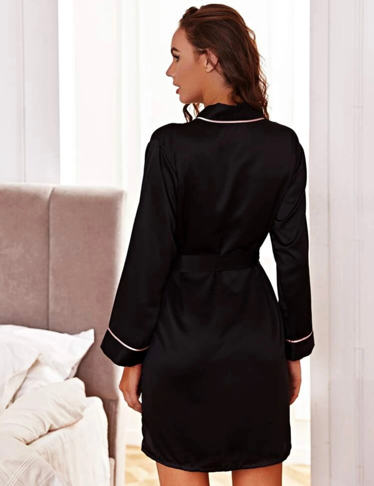 Ladies Black Customized Robe with Pink Trimming