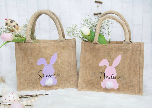 Personalized Easter Basket Jute Bag - Purple