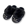 Load image into Gallery viewer, Black Personalized Slippers with White Hearts
