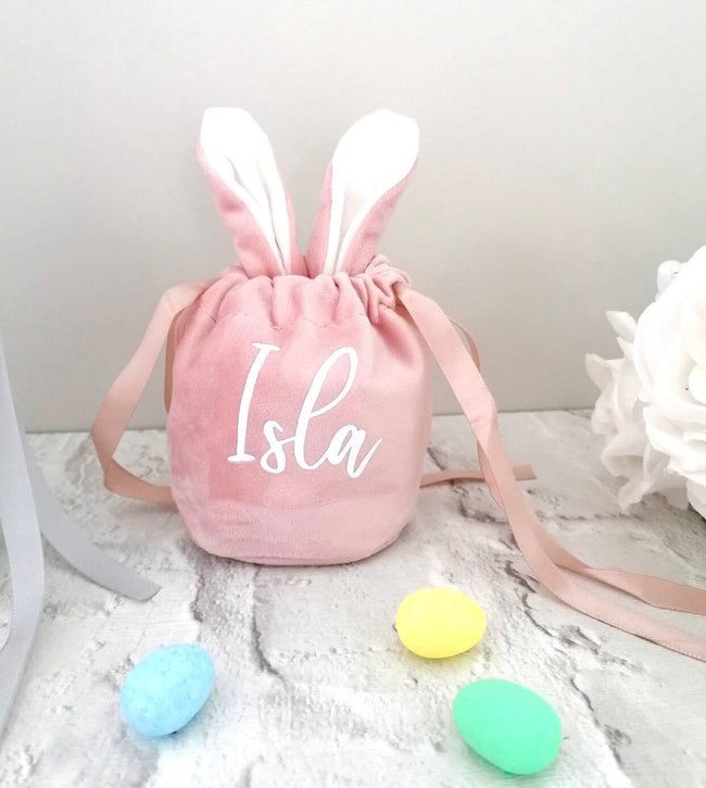 Personalized Velvet Easter Gift Bag - Pink