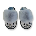 Load image into Gallery viewer, Grey Personalized Slippers with Black Hearts
