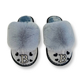 Grey Personalized Slippers with Black Hearts