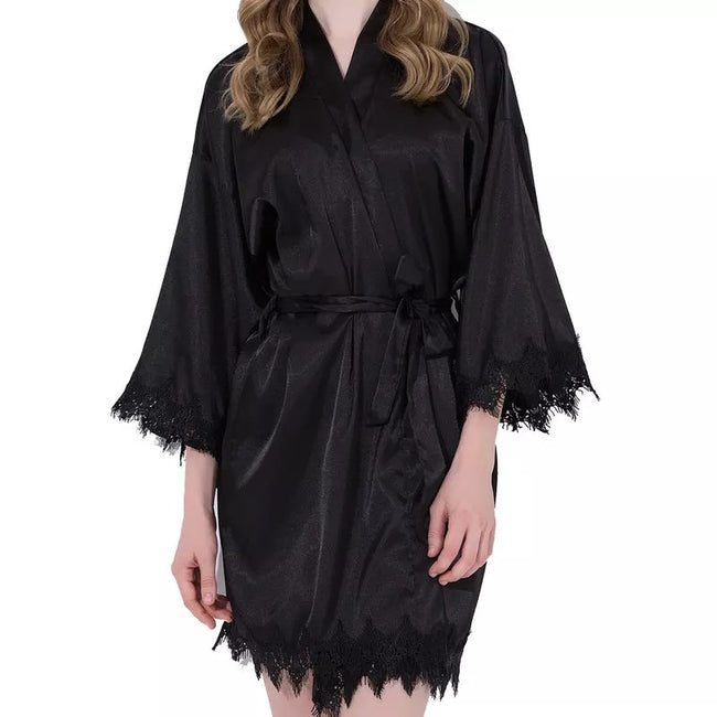 Ladies Lace Trimmed Black Customized Robe