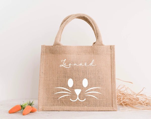 Personalized Easter Basket Jute Bag - BUNNY FACE