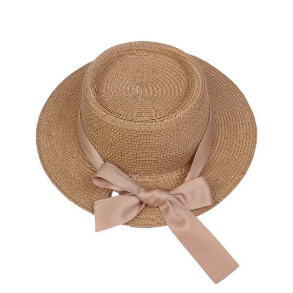Mykonos Personalized Beige Panama Hat with Bow Ribbon