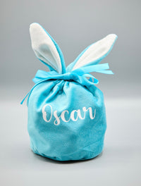 Personalized Velvet Easter Gift Bag - Turquoise