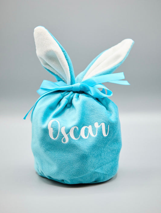 Personalized Velvet Easter Gift Bag - Turquoise