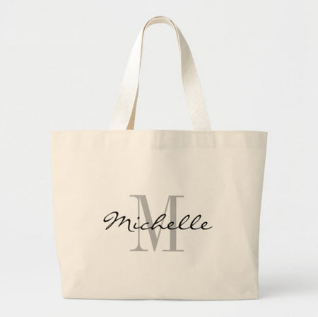 Large Striped Personalized Waterproof Burlap Tote in