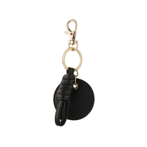 Black Circle Keychain with knotted Strap
