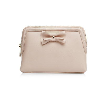 Nude Personalized Makeup Bag with bow embellishment 