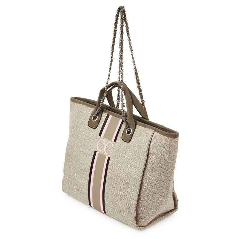 pcd. Striped Canvas Tote Bag - Beige