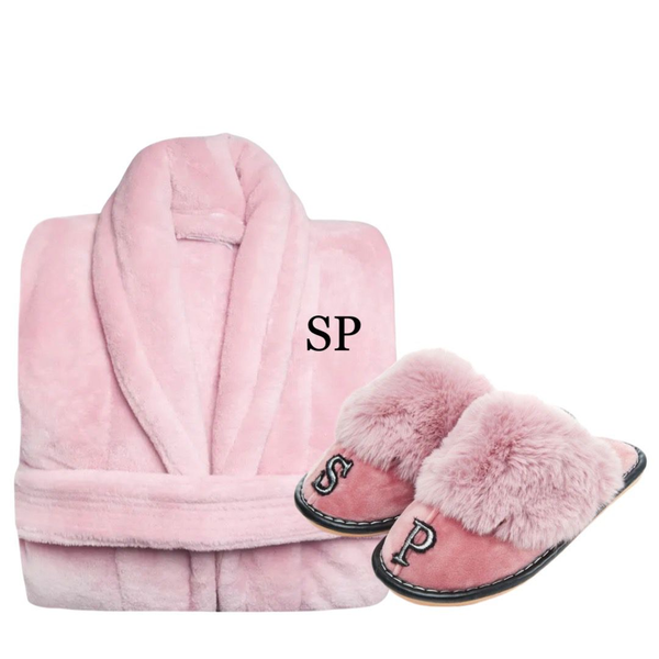 Pink Customized Matching Robe and Slipper Sets